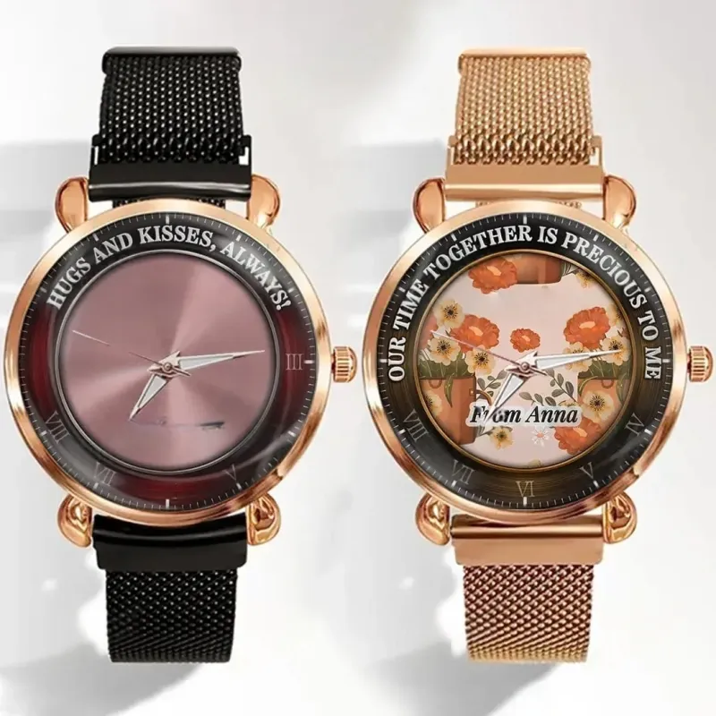 Flower Background Custom Name Personalized Lady Watches - Gift For Her