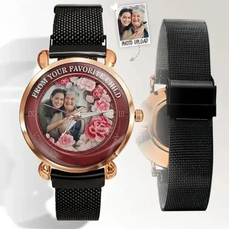 Floral Family Photo Upload Watch - For Mom/Grandma, Mother's Day Gift