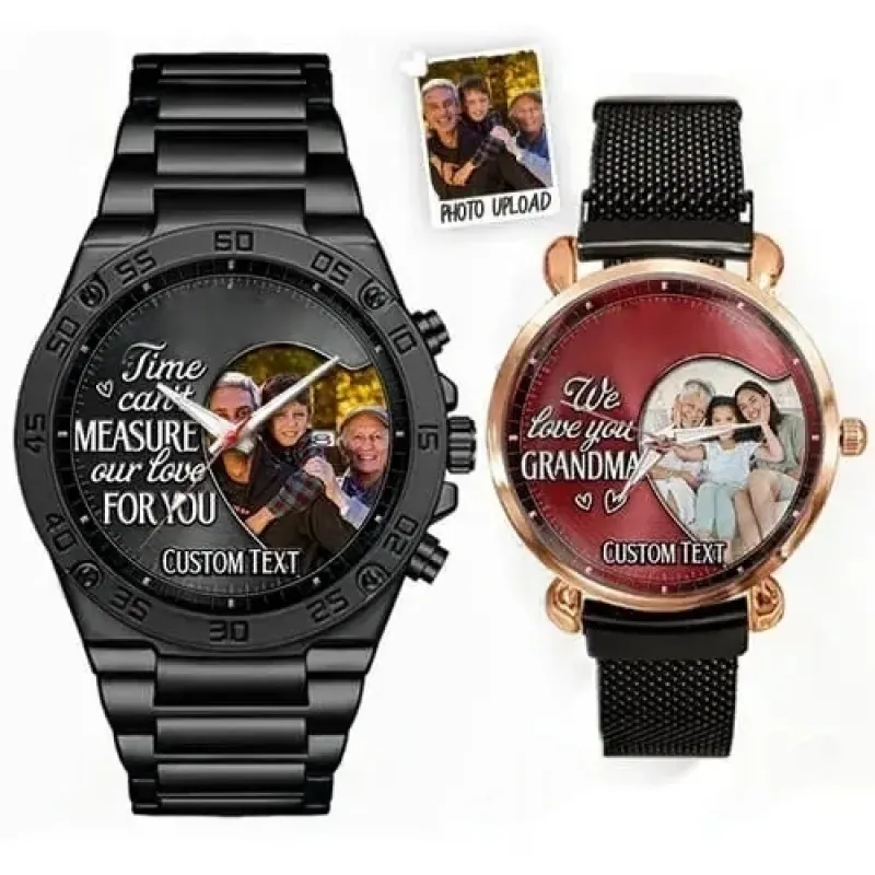 Sided Heart Frame Photo Upload - Custom Personalized Family Watches